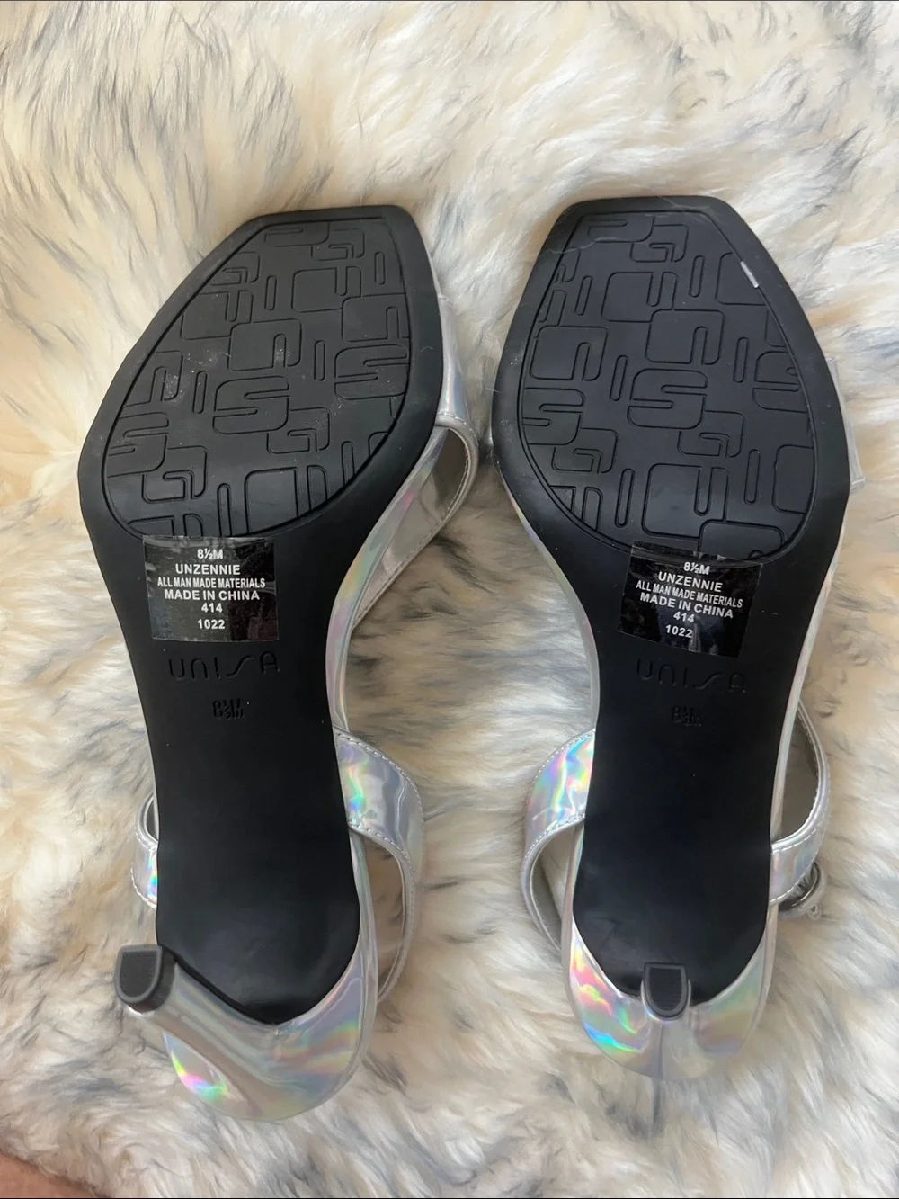 BRAND NEW Unisa Iridescent Silver Slingback Heels